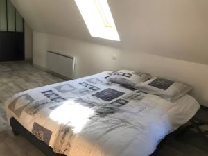 a bedroom with a bed in a room with a window at Appartement duplex 180m² in La Bourboule +3 photos