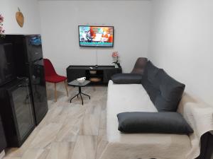 ヴィルにあるApartment Dvorakのソファとテレビのあるリビングルーム