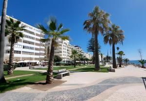 a park with palm trees and a building at Apartamento Davasa in Armação de Pêra