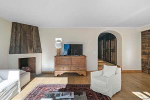 萨梅丹3 camere Antico Fienile nel centro di Samedan的带壁炉和电视的客厅