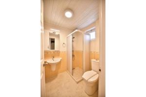 a bathroom with a shower and a toilet and a sink at Villa Rosetta in Cedit +26 photos