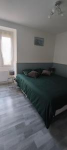 a bedroom with a large green bed in it at La ville haute in Chauvigny