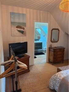 Televiisor ja/või meelelahutuskeskus majutusasutuses Chambres D'hôtes Les Goélands