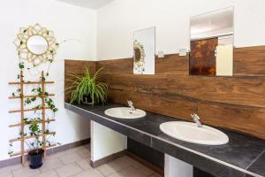 a bathroom with two sinks and two mirrors at La Roulotte 2 in Touët-sur-Var