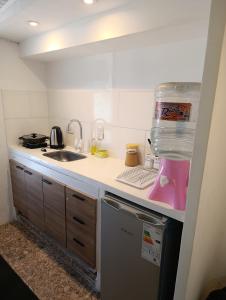 una piccola cucina con lavello e frigorifero di La chaco a Resistencia