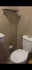 a bathroom with a white toilet and a sink at Charmoso dúplex canto do jandaia in Mata de Sao Joao +1 photo