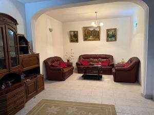 ein Wohnzimmer mit zwei Sofas und einem Fernseher in der Unterkunft Christmas House in Craiova + 2 Fotos