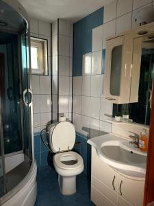 ein Badezimmer mit Toilette und Waschbecken in der Unterkunft Christmas House in Craiova
