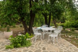 een tafel en stoelen op een patio onder een boom bij Casa Boutique Los Molles in Villa Las Rosas