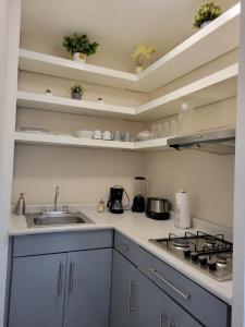 a kitchen with a sink and a stove at Departamento Independiente y Acogedor in Ciudad Juárez +6 photos