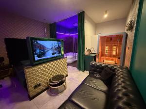 TV a/nebo společenská místnost v ubytování Gold Glass z Jacuzzi &Sauną Rynek Centrum-Parking