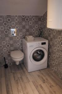 ein Badezimmer mit Waschmaschine und Toilette in der Unterkunft Le Nid vue et détente à St Etienne in Saint-Étienne