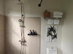 a bathroom with a shower and a toilet at Kalma - 2 Bedroom Villa with Private Pool in Santander