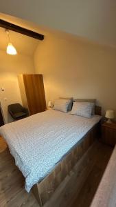 弗格拉什Transylvania Guest House的一间卧室，配有一张大床和两个枕头