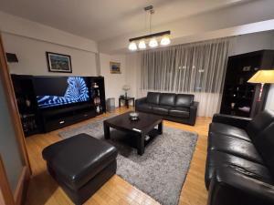 a living room with a couch and a tv at La Residenza in Craiova