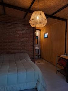 a bedroom with a bed and a large light fixture at Alamos in Puerto Madryn