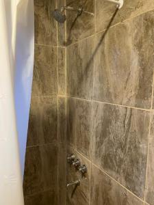 eine Dusche mit Duschkopf in einem Badezimmer in der Unterkunft Casa de verano in Mar del Plata