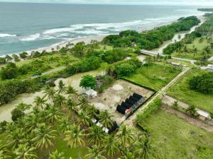 WainapalMulei bungalow Krui的棕榈树海滩的空中景致