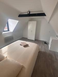 a bedroom with a large bed in a attic at Le basque in Douai