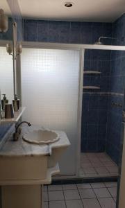 绍其德贝克Casa Griega Morelos的带水槽和淋浴的浴室