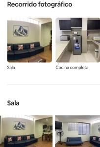 two pictures of a living room and a kitchen at La campiña in Lima