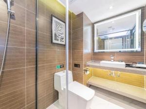 西安Xana Hotelle Xi'an Zhonglou Luoma的浴室里有马桶、洗手池和镜子。 更多180张照片