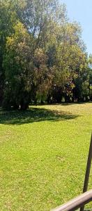 a field of green grass with a fence and trees at El Paraiso in Navarro