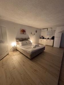 Elqoshלקשורי סוויט - Luxury suite的一间铺有木地板的大卧室,配有一张床