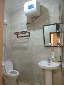 a bathroom with a toilet and a sink and a mirror at Reme's APARTMENT in Mama