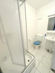 a bathroom with a shower and a toilet at Ferienwohnung Sonnenperle - Wohnung 13 in Breege