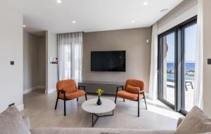 a living room with a couch and chairs and a tv at Cozy Home In Dingac With Sauna in Gornji Dingač