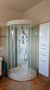 a shower with a glass enclosure in a bathroom at Apartmenthaus-Winkler Wiener Neustadt Umgebung  +76 photos