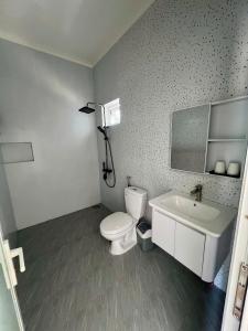 美奈Vy's Home Homestay Mũi Né的浴室里有马桶、洗手池和镜子。