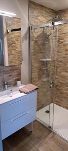 a bathroom with a sink and a shower at Maison Au 14 in Tours-sur-Marne