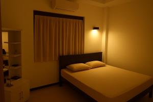 Un dormitorio con una cama con dos almohadas y una ventana. en Ceylon Good Vibes Villa, en Dikwella