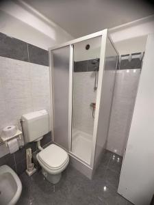 罗克布吕讷-卡普马丹Bright Seaside Studio的浴室里有马桶、淋浴和洗手池。 更多32张照片