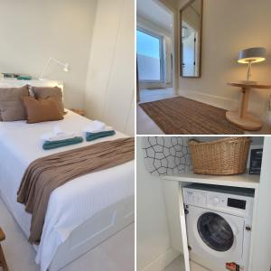 a room with a bed and a washing machine at Villa Graça Olhão in Olhão
