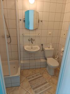 a bathroom with a toilet and a sink and a shower at Osiedle Studenckie w Słubicach in Słubice +24 photos