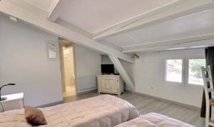 Saint-Fortunat-sur-EyrieuxChambres D'hôtes Mondon Le Haut的房间里有一张床和一台电视的卧室