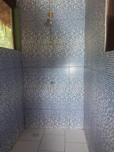 bagno con doccia e piastrelle a mosaico blu di Suite e Natureza Samsarah a Parati