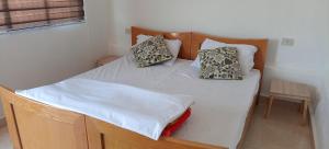 a bed with two pillows on it in a room at Alnwatif Gate guest house Dana nature reserve in Dana