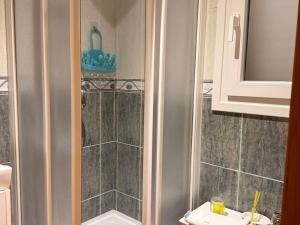 a shower with a glass door in a bathroom at Una casa ideal para familias o grupos de amigos in Caldes de Malavella +4 photos