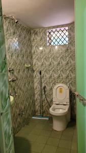 a bathroom with a toilet and a shower stall at Ferns Cottage in Calangute