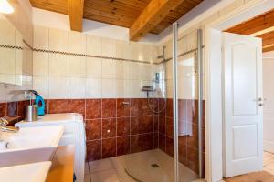 un bagno con doccia e lavandino di Ferienwohnung Sannes a Welt Altre 19 foto