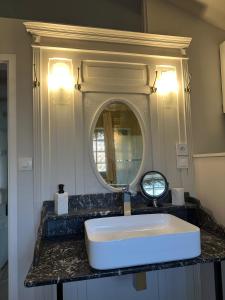 a bathroom with a white sink and a mirror at L'atelier au jardin in Strasbourg +19 photos