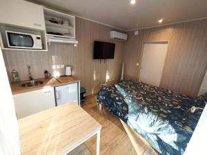 a small room with a bed and a sink in it at Studnature in Dunes