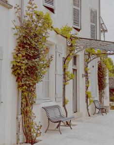 dos bancos sentados frente a un edificio en Domaine les Darbonnets - Chambres et Table d'hôtes, en Chavannes-sur-Reyssouze 18 fotos más