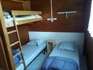 2 stapelbedden in een kamer met een ladder bij Chalet confort 10 in Saint-Gervais
