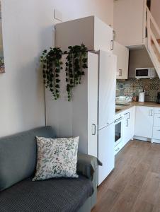 a living room with a couch in a kitchen at Finca Las Abuelas in Galaroza