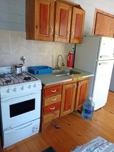 een keuken met een wit fornuis en een witte koelkast bij Soleada delta in Estación Delta